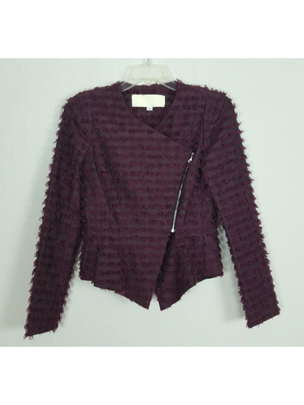 BENSONI half zipper Asymmetrical Fringe PePlum Wine Womens Blazer Size 8